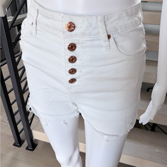 Pants - Guess White Button-Up High Waisted Denim Shorts with Rosegold buttons size S